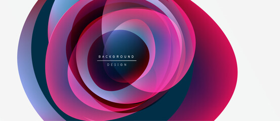 Abstract circular design. Vibrant pinks, blues blend. Modern, dynamic composition. White space creates balance, visual impact.