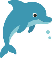 Cute cartoon dolphin vector illustration. Adorable blue sea animal character for kids and marine theme.