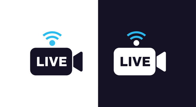 Live streaming broadcast camera icon - Vector icon symbol for website - Icon vector - Blue icon vector