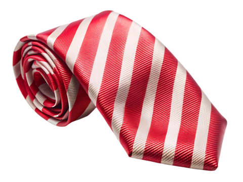 Classic Red And White Striped Tie isolated on white background ,PNG. AI Generated