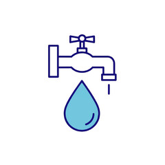 Water tap icon with a falling droplet, illustrating water conservation and saving resources