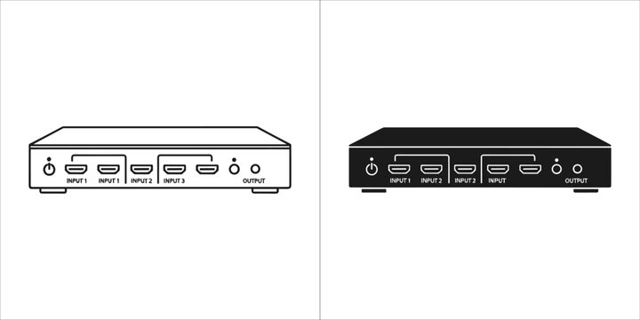 Outline and solid black icon of an hdmi switch