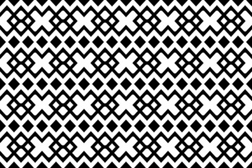 Abstract monochrome, black and white seamless pattern with X shapes and squares.