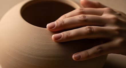 Artisans Hand Shaping Clay Pottery - A Close-Up View.