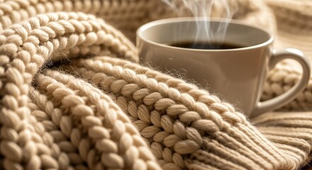 Cozy Warmth - A Cup of Coffee and a Knitted Blanket.