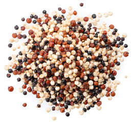 Colorful quinoa seeds isolated on white background. File contains clipping paths.