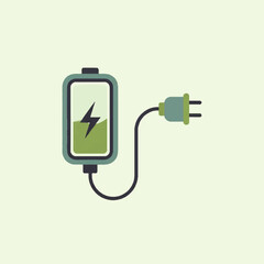 Flat design icon of a battery charging with a power plug, representing energy and electricity