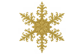 Gold ornate decorative snowflake ornament creating a luxury winter design element with filigree details on transparent background