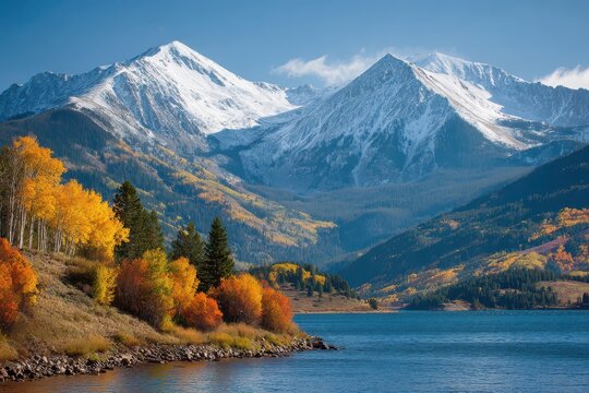Autumn Twin Lakes Colorado Mountain Peaks - Snow Capped Sawatch Range with Aspen Foliage
