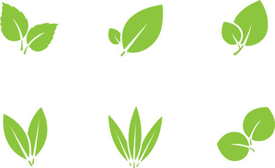 Icon set of green leaves