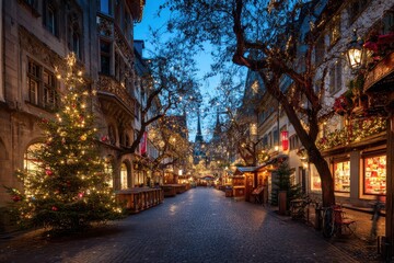Basel Christmas Market: Festive Atmosphere with Christmas Tree and Santa Claus