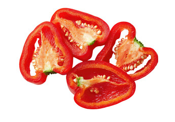 Vibrant red pepper halves, glistening seeds and white pith
