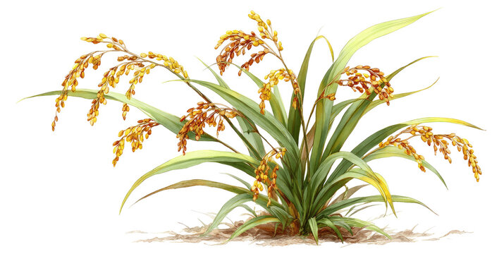 Golden ornamental grass with flowing leaves and seed heads