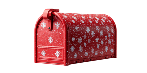 Festive Red Mailbox with Snowflake Pattern for Christmas Holiday Season Greetings and Winter Mail Delivery on Black Background