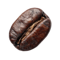 Close-up macro view of a single roasted coffee bean with a distinct split