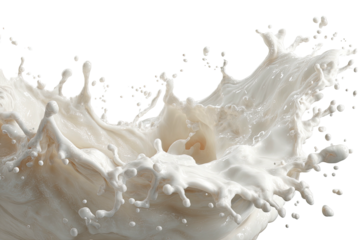 White liquid splashing dynamically upwards, creating intricate patterns