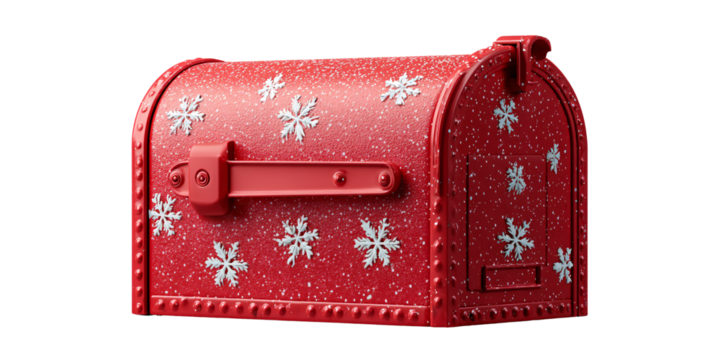 Festive red mailbox with snowflake pattern, symbolizing holiday mail delivery and Christmas spirit Decorative metal box for seasonal greetings and winter correspondence - Powered by Adobe