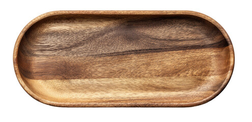 A smooth, elongated oval wooden dish with rich grain patterns