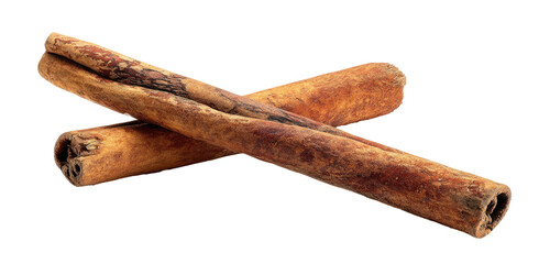 Two brown cinnamon sticks crossed diagonally on a black background