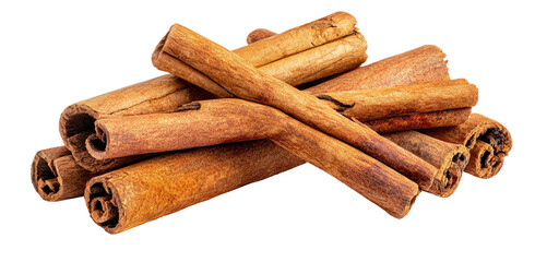 A pile of dried cinnamon sticks with a rough texture
