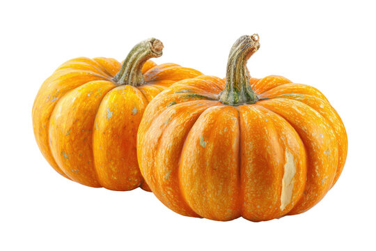 Two vibrant orange gourds with ribbed texture and stems - Powered by Adobe