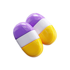 Two vibrant, colorful pharmaceutical capsules on a transparent background