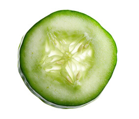 Close-up of a luminous, backlit cucumber slice revealing inner texture