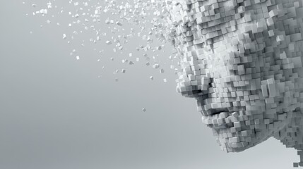 Pixelated Face Dissolving - Data Loss Concept, Artificial Intelligence