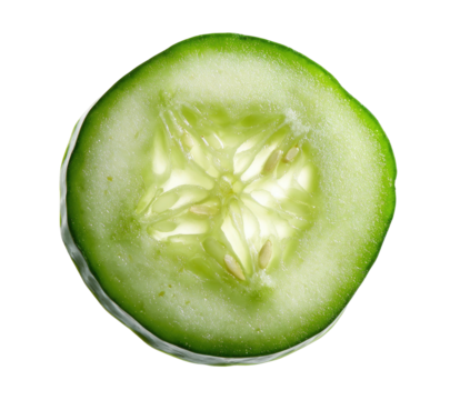 Close-up of a luminous, backlit cucumber slice revealing inner texture
