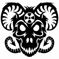 Fierce Demon Ram Head Symbol with Ornate Tribal Patterns and Mystic Markings Illustration