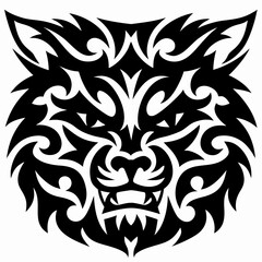 Tribal Style Snarling Wolf Head Tattoo Design