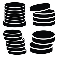 coin stack  icon vector set and silhouette collection.