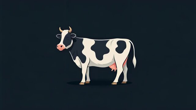 Simple Animated Cartoon Dairy Cow Illustration Loop.