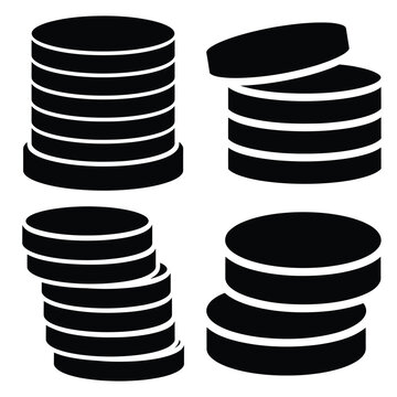 coin stack  icon vector set and silhouette collection.