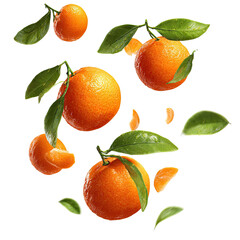 Fresh, ripe citrus fruits with vibrant green leaves against black