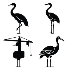 crane  icon vector set and silhouette collection.