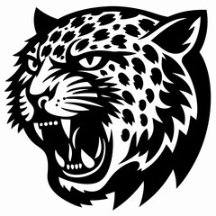 Intense illustration of an angry jaguar's roaring head, a powerful emblem of wild strength and fierce determination