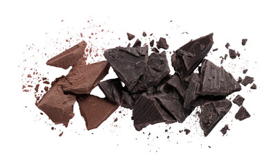 Dark and milk chocolate chunks scattered with cocoa powder