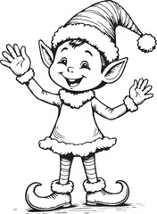 Happy christmas elf waving with excitement festive holiday cartoon character