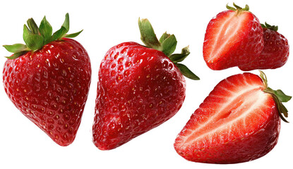Fresh red strawberries, some whole, some sliced