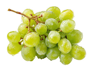 Fresh green grapes cluster with water droplets on black background