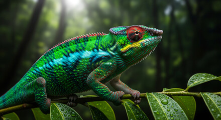 green lizard on a branch