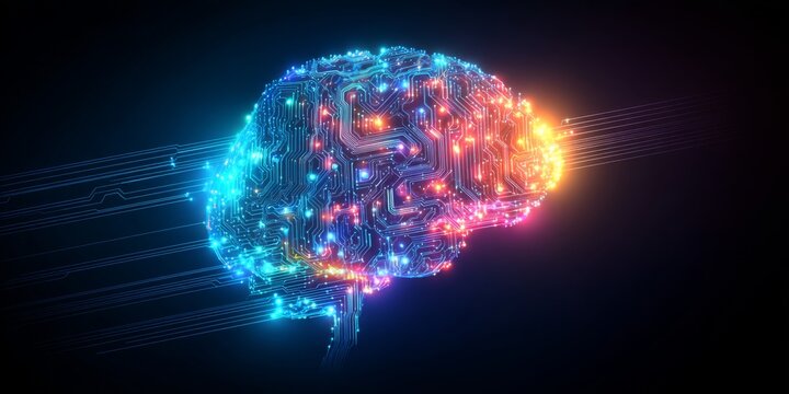 Digital brain with glowing circuit paths for artificial intelligence