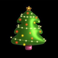 Christmas tree, 3D, 3D Christmas tree, star, garland, lights, New Year, Christmas