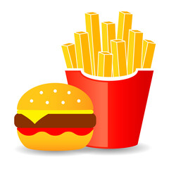 Burger and french fries icon, fast food vector cartoon