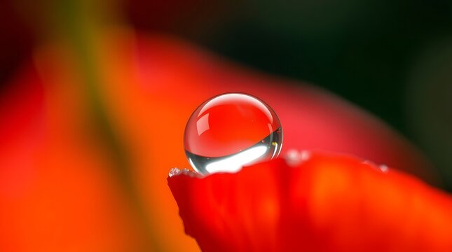 Water droplet on a red flower petal macro shot - Powered by Adobe