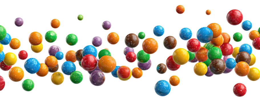 A scattered array of colorful, round, candy-like spheres on black