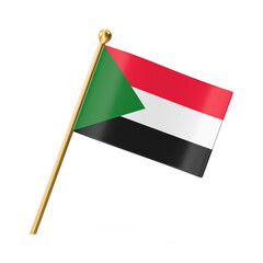 Sudan National Flag on Golden Pole, Realistic 3D Render
