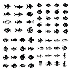 fish  icon vector set and silhouette collection.