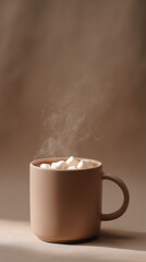 Matte mug of hot chocolate with marshmallows and soft steam